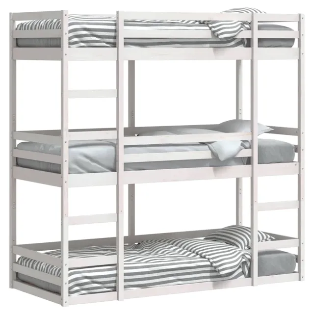 Lit superposé triple sans matelas 90x200 cm bois de pin massif
