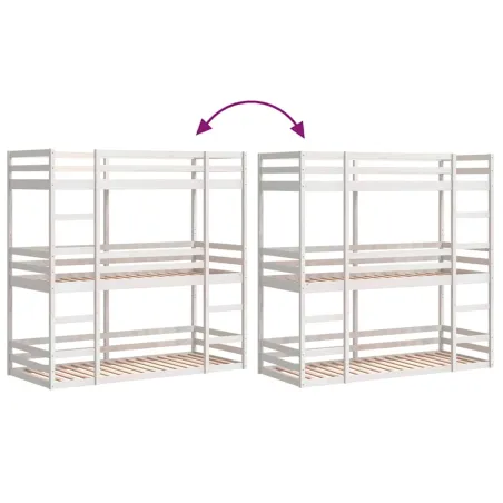 Lit superposé triple sans matelas 90x200 cm bois de pin massif