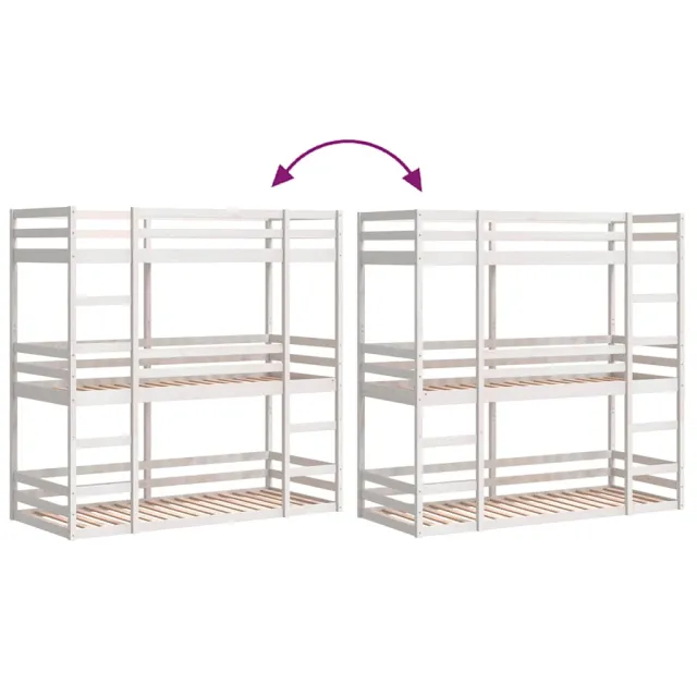 Lit superposé triple sans matelas 75x190 cm bois de pin massif