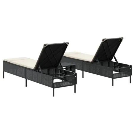 Ensemble de chaises longues avec coussins 3 pcs noir poly rotin