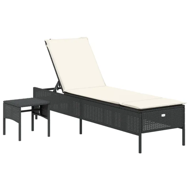 Ensemble de chaises longues avec coussins 3 pcs noir poly rotin