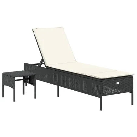 Ensemble de chaises longues avec coussins 3 pcs noir poly rotin