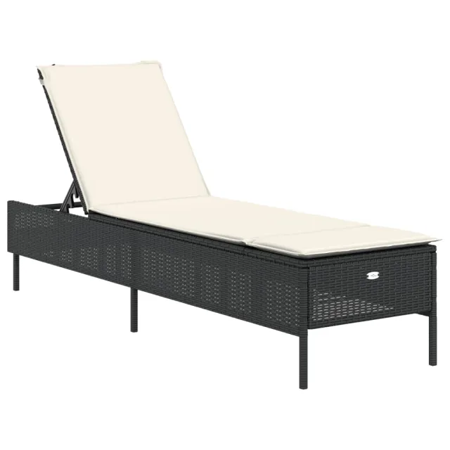 Ensemble de chaises longues avec coussins 3 pcs noir poly rotin