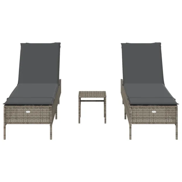 Ensemble de chaises longues avec coussins 3 pcs gris poly rotin