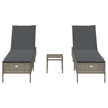 Ensemble de chaises longues avec coussins 3 pcs gris poly rotin