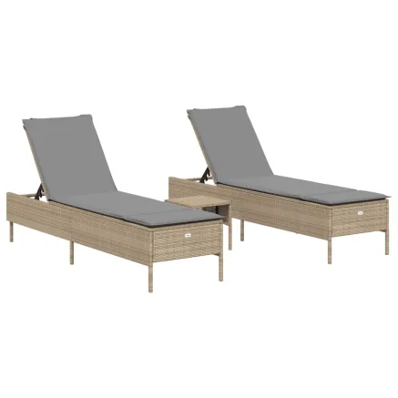 Ensemble de chaises longues avec coussins 3pcs beige poly rotin 2