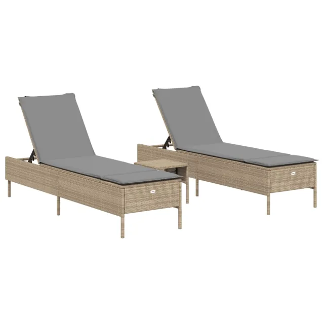 Ensemble de chaises longues avec coussins 3pcs beige poly rotin