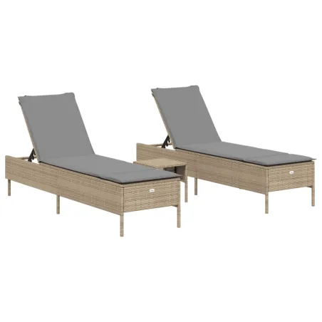 Ensemble de chaises longues avec coussins 3pcs beige poly rotin