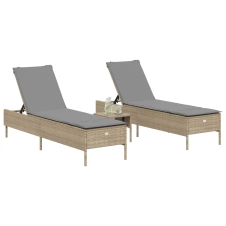 Ensemble de chaises longues avec coussins 3pcs beige poly rotin