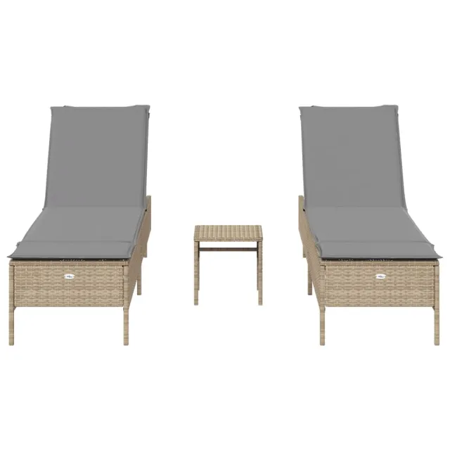Ensemble de chaises longues avec coussins 3pcs beige poly rotin