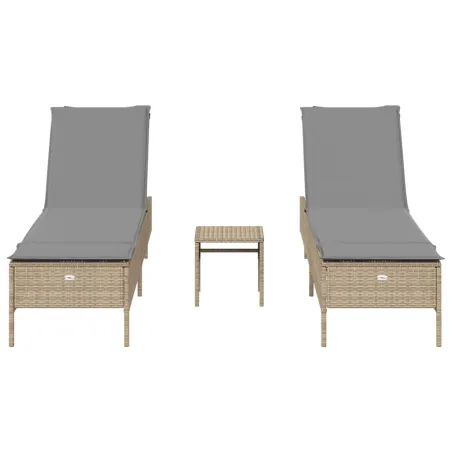Ensemble de chaises longues avec coussins 3pcs beige poly rotin