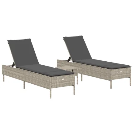 Ensemble de chaises longues avec coussins 3pcs gris clair rotin 2