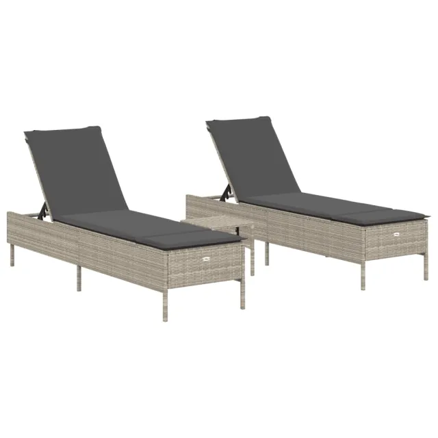 Ensemble de chaises longues avec coussins 3pcs gris clair rotin