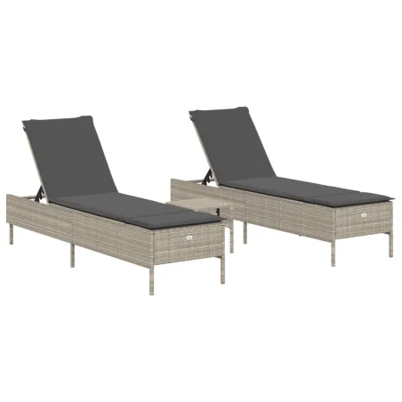 Ensemble de chaises longues avec coussins 3pcs gris clair rotin