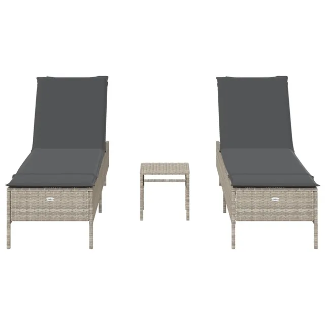 Ensemble de chaises longues avec coussins 3pcs gris clair rotin