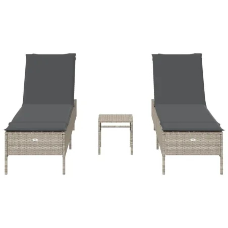 Ensemble de chaises longues avec coussins 3pcs gris clair rotin