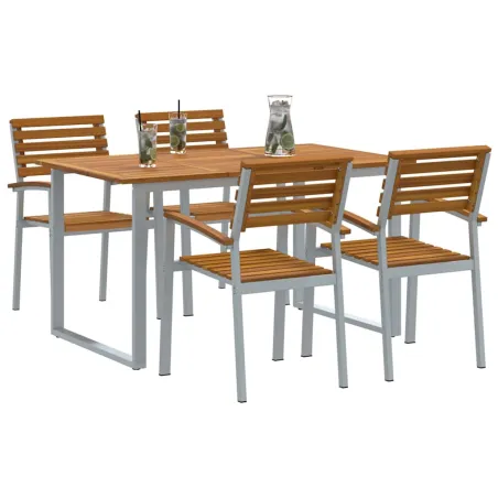 Ensemble de salle à manger pour jardin 5 pcs Gris