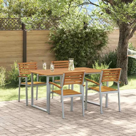 Ensemble de salle à manger pour jardin 5 pcs Gris