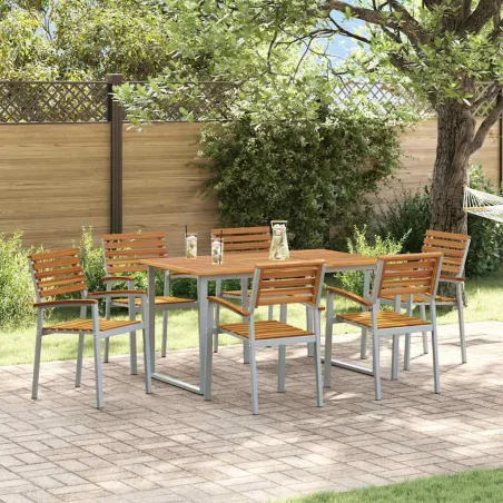 Ensemble de salle à manger pour jardin 7 pcs Gris