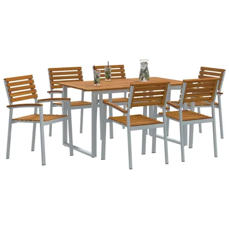 Ensemble de salle à manger pour jardin 7 pcs Gris