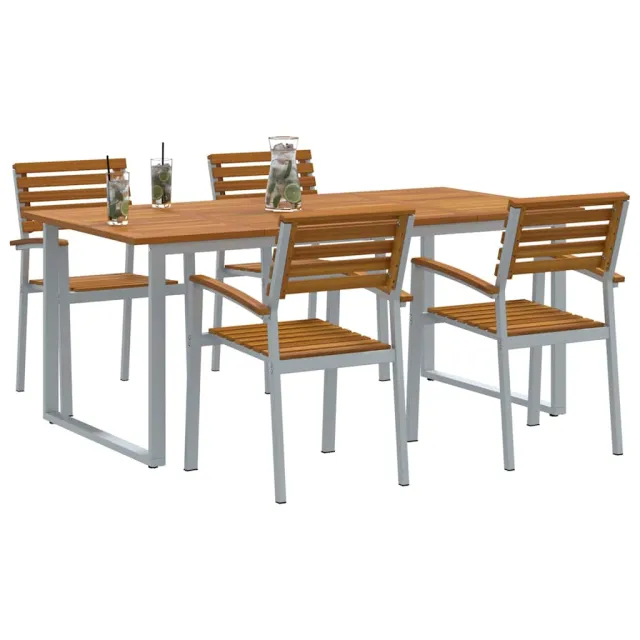 Ensemble de salle à manger pour jardin 5 pcs Gris