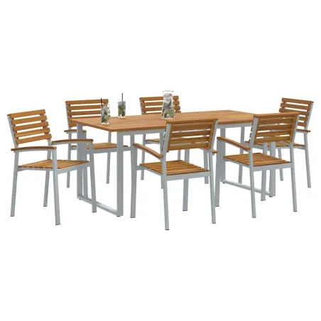 Ensemble de salle à manger pour jardin 7 pcs Gris