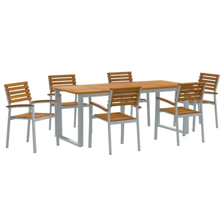 Ensemble de salle à manger pour jardin 7 pcs Gris