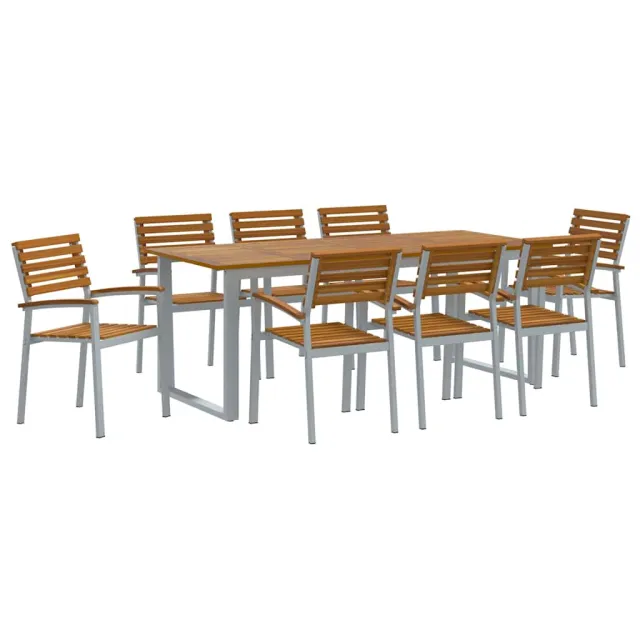 Ensemble de salle à manger pour jardin 9 pcs Gris
