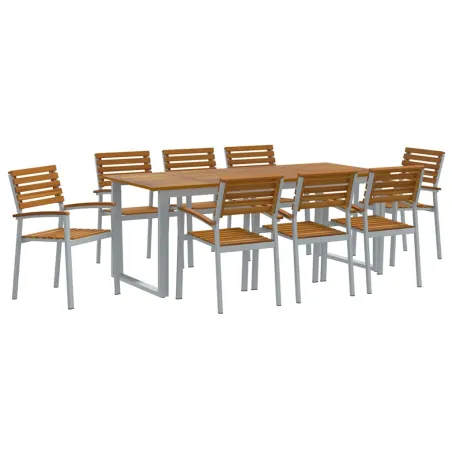 Ensemble de salle à manger pour jardin 9 pcs Gris