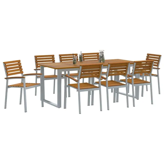 Ensemble de salle à manger pour jardin 9 pcs Gris