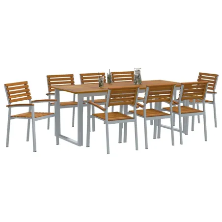 Ensemble de salle à manger pour jardin 9 pcs Gris