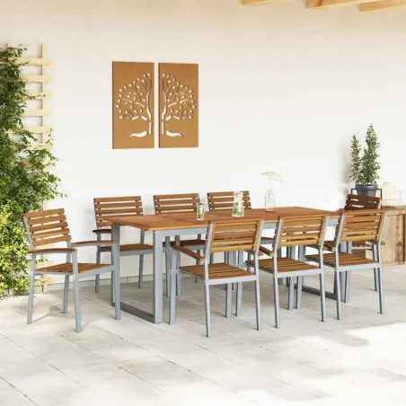 Ensemble de salle à manger pour jardin 9 pcs Gris
