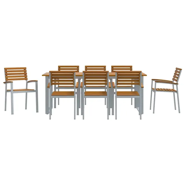 Ensemble de salle à manger pour jardin 9 pcs Gris