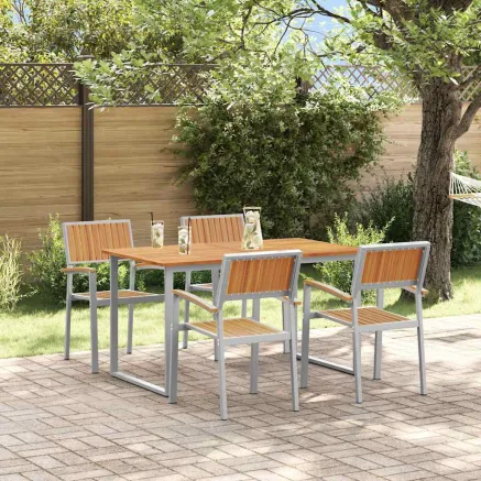 Ensemble de salle à manger pour jardin 5 pcs Gris