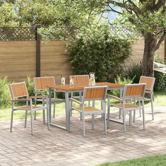 Ensemble de salle à manger pour jardin 7 pcs Gris