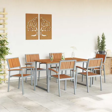 Ensemble de salle à manger pour jardin 7 pcs Gris