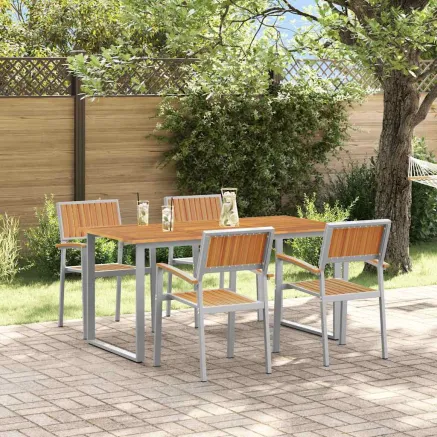Ensemble de salle à manger pour jardin 5 pcs Gris