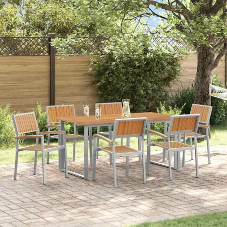 Ensemble de salle à manger pour jardin 7 pcs Gris