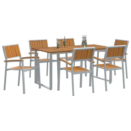 Ensemble de salle à manger pour jardin 7 pcs Gris