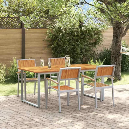 Ensemble de salle à manger pour jardin 5 pcs Gris