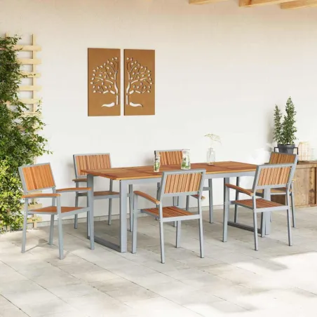Ensemble de salle à manger pour jardin 7 pcs Gris