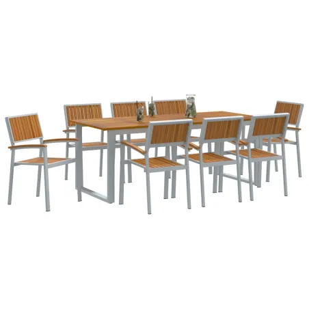 Ensemble de salle à manger pour jardin 9 pcs Gris