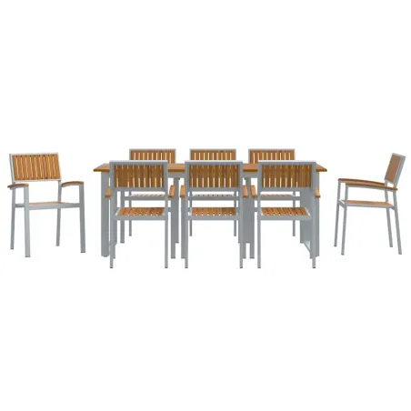 Ensemble de salle à manger pour jardin 9 pcs Gris