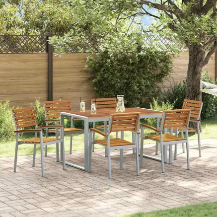 Ensemble de salle à manger pour jardin 7 pcs Gris