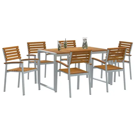 Ensemble de salle à manger pour jardin 7 pcs Gris