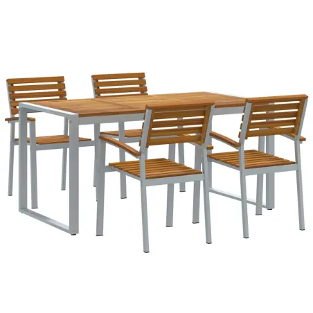 Ensemble de salle à manger pour jardin 5 pcs Gris