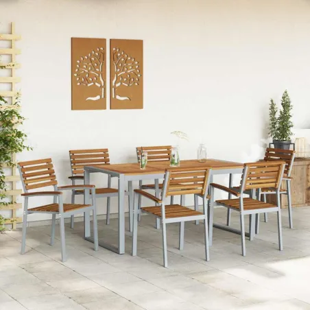 Ensemble de salle à manger pour jardin 7 pcs Gris