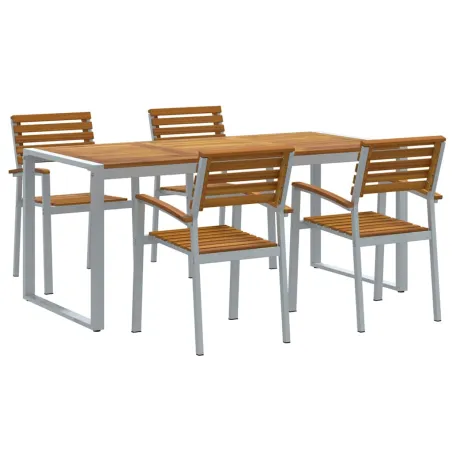 Ensemble de salle à manger pour jardin 5 pcs Gris