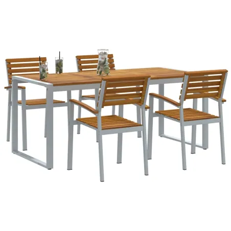 Ensemble de salle à manger pour jardin 5 pcs Gris