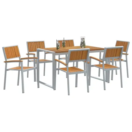 Ensemble de salle à manger pour jardin 7 pcs Gris